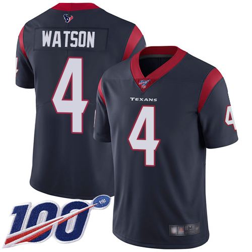 Texans #4 Deshaun Watson Navy Blue Team Color Youth Stitched Football 100th Season Vapor Limited Jersey