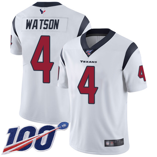 Texans #4 Deshaun Watson White Youth Stitched Football 100th Season Vapor Limited Jersey