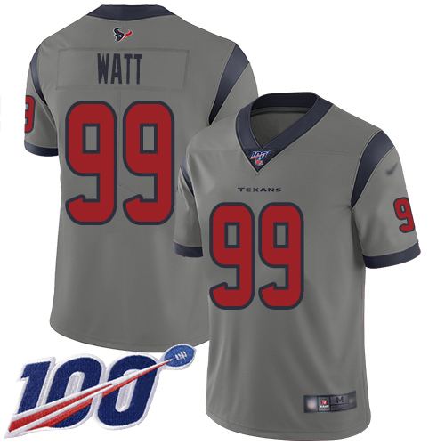 Texans #99 J.J. Watt Gray Youth Stitched Football Limited Inverted Legend 100th Season Jersey