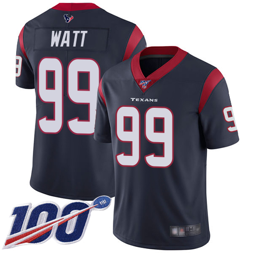 Texans #99 J.J. Watt Navy Blue Team Color Youth Stitched Football 100th Season Vapor Limited Jersey