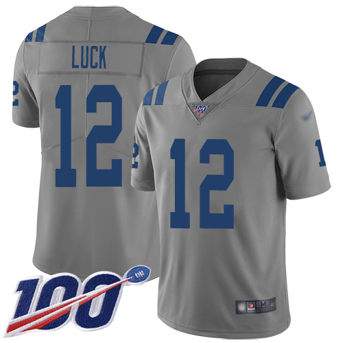 Colts #12 Andrew Luck Gray Youth Stitched Football Limited Inverted Legend 100th Season Jersey