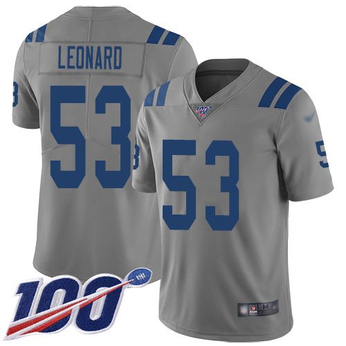 Colts #53 Darius Leonard Gray Youth Stitched Football Limited Inverted Legend 100th Season Jersey