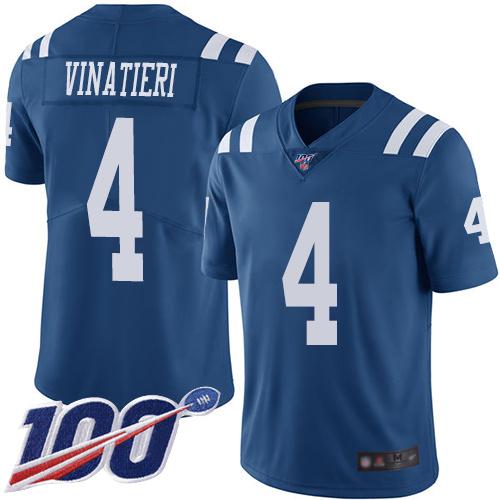 Colts #4 Adam Vinatieri Royal Blue Youth Stitched Football Limited Rush 100th Season Jersey Colts #4 Adam Vinatieri Royal Blue Youth Stitched Football Limited Rush 100th Season Jersey
