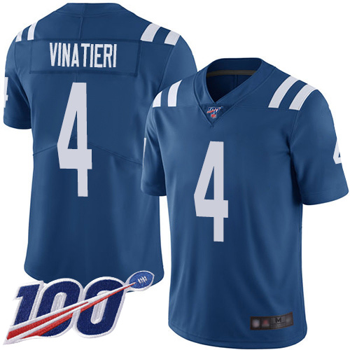 Colts #4 Adam Vinatieri Royal Blue Team Color Youth Stitched Football 100th Season Vapor Limited Jersey