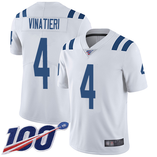 Colts #4 Adam Vinatieri White Youth Stitched Football 100th Season Vapor Limited Jersey