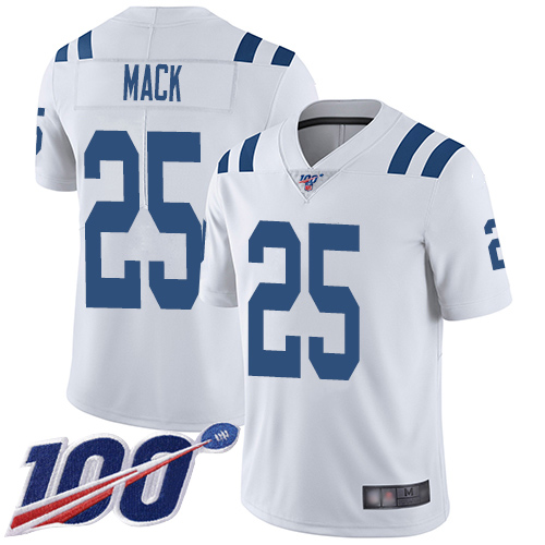 Colts #25 Marlon Mack White Youth Stitched Football 100th Season Vapor Limited Jersey