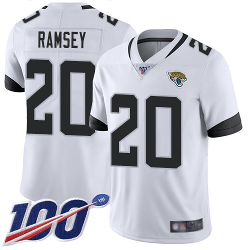 Jaguars #20 Jalen Ramsey White Youth Stitched Football 100th Season Vapor Limited Jersey