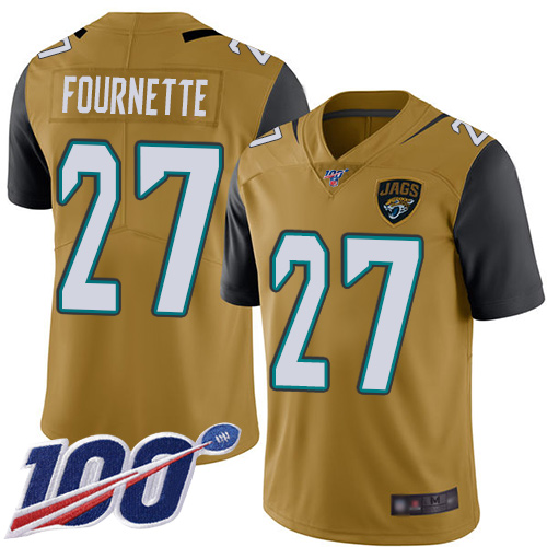 Jaguars #27 Leonard Fournette Gold Youth Stitched Football Limited Rush 100th Season Jersey