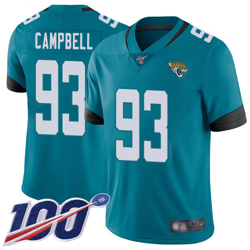 Jaguars #93 Calais Campbell Teal Green Alternate Youth Stitched Football 100th Season Vapor Limited Jersey