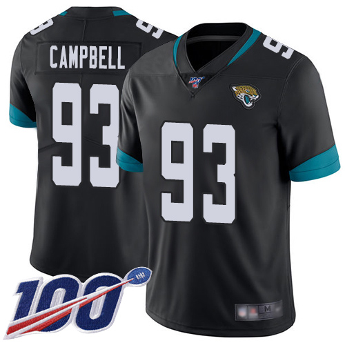 Jaguars #93 Calais Campbell Black Team Color Youth Stitched Football 100th Season Vapor Limited Jersey