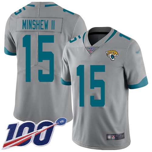 Jaguars #15 Gardner Minshew II Silver Youth Stitched Football Limited Inverted Legend 100th Season Jersey