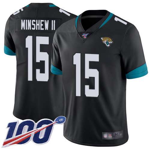 Jaguars #15 Gardner Minshew II Black Team Color Youth Stitched Football 100th Season Vapor Limited Jersey