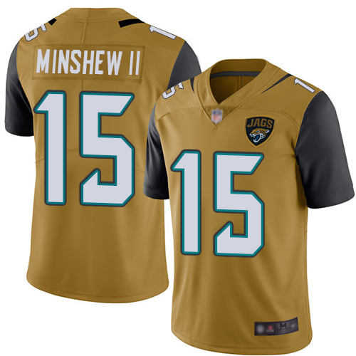 Jaguars #15 Gardner Minshew II Gold Youth Stitched Football Limited Rush Jersey