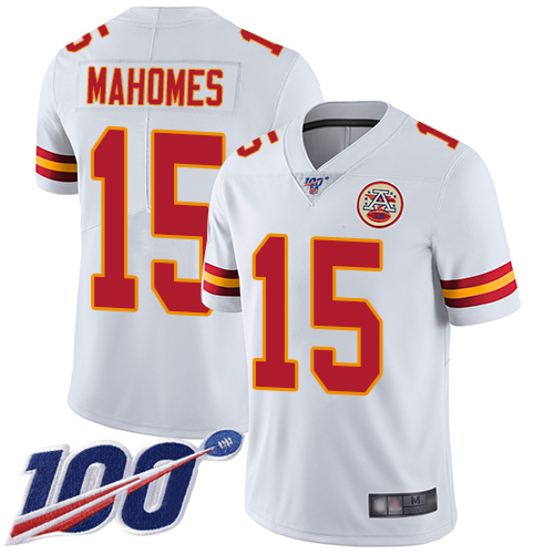 #15 Patrick Mahomes White Youth Stitched Football 100th Season Vapor Limited Jersey