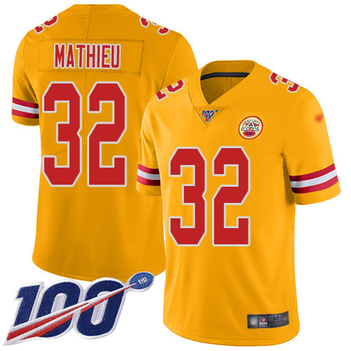 Chiefs #32 Tyrann Mathieu Gold Youth Stitched Football Limited Inverted Legend 100th Season Jersey