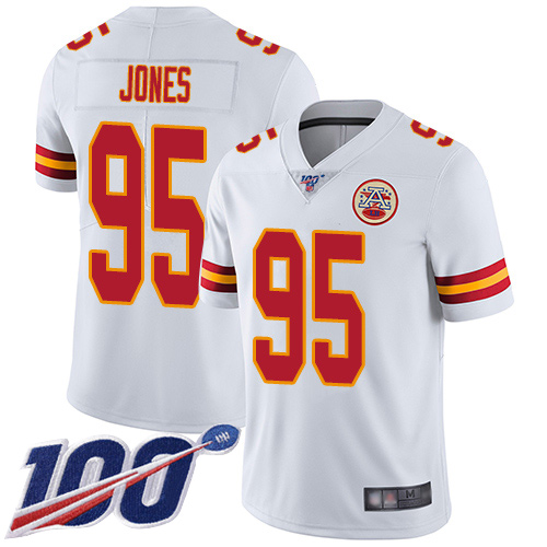 Chiefs #95 Chris Jones White Youth Stitched Football 100th Season Vapor Limited Jersey