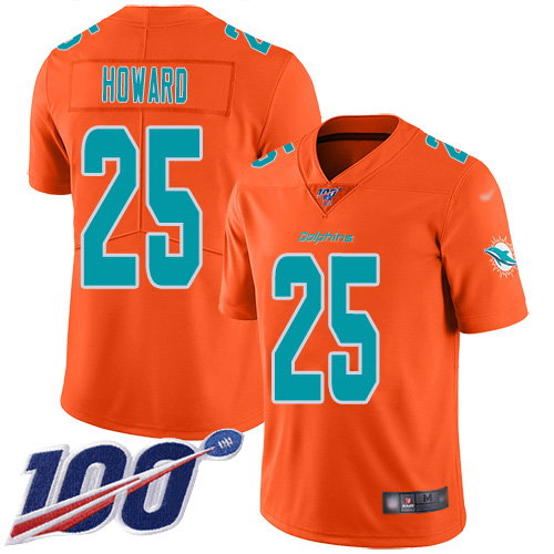 Dolphins #25 Xavien Howard Orange Youth Stitched Football Limited Inverted Legend 100th Season Jersey