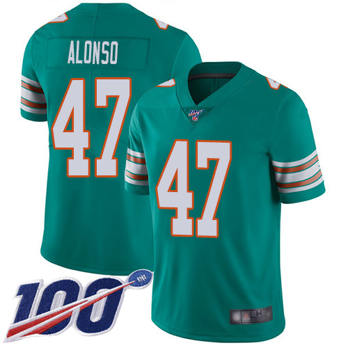 Dolphins #47 Kiko Alonso Aqua Green Alternate Youth Stitched Football 100th Season Vapor Limited Jersey