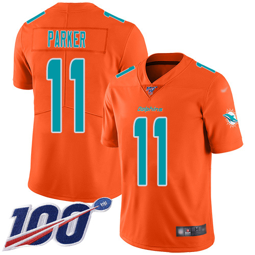 Dolphins #11 DeVante Parker Orange Youth Stitched Football Limited Inverted Legend 100th Season Jersey