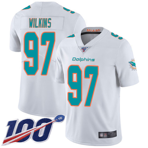 Dolphins #97 Christian Wilkins White Youth Stitched Football 100th Season Vapor Limited Jersey