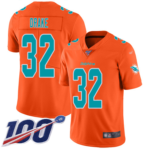 Dolphins #32 Kenyan Drake Orange Youth Stitched Football Limited Inverted Legend 100th Season Jersey