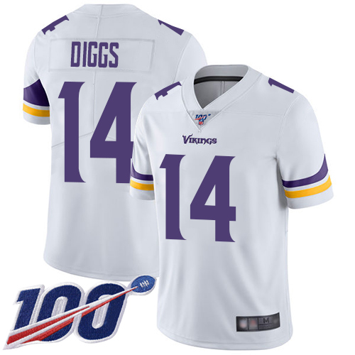 Vikings #14 Stefon Diggs White Youth Stitched Football 100th Season Vapor Limited Jersey