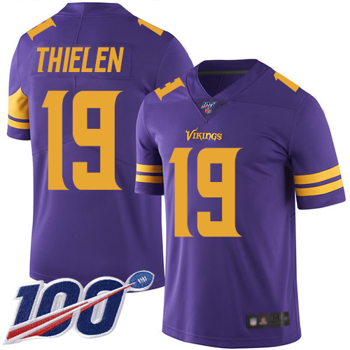 Vikings #19 Adam Thielen Purple Youth Stitched Football Limited Rush 100th Season Jersey