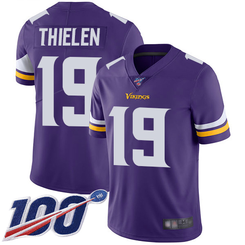 Vikings #19 Adam Thielen Purple Team Color Youth Stitched Football 100th Season Vapor Limited Jersey