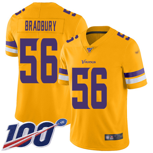 Vikings #56 Garrett Bradbury Gold Youth Stitched Football Limited Inverted Legend 100th Season Jersey