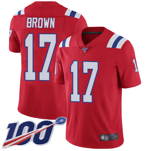 Patriots #17 Antonio Brown Red Alternate Youth Stitched Football 100th Season Vapor Limited Jersey
