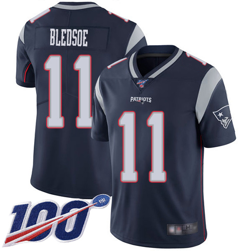 Patriots #11 Drew Bledsoe Navy Blue Team Color Youth Stitched Football 100th Season Vapor Limited Jersey
