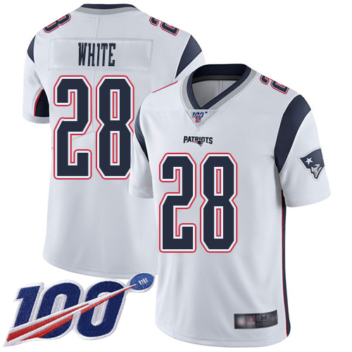 Patriots #28 James White White Youth Stitched Football 100th Season Vapor Limited Jersey