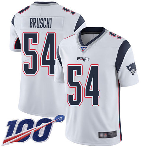 Patriots #54 Tedy Bruschi White Youth Stitched Football 100th Season Vapor Limited Jersey