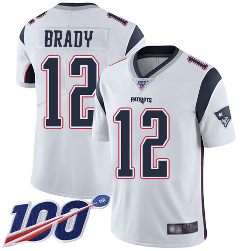 Patriots #12 Tom Brady White Youth Stitched Football 100th Season Vapor Limited Jersey