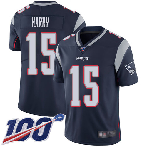 Patriots #15 N'Keal Harry Navy Blue Team Color Youth Stitched Football 100th Season Vapor Limited Jersey