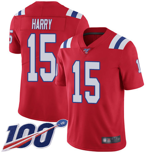 Patriots #15 N'Keal Harry Red Alternate Youth Stitched Football 100th Season Vapor Limited Jersey