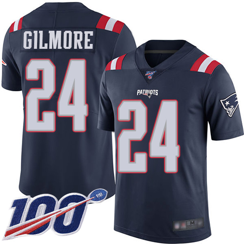 Patriots #24 Stephon Gilmore Navy Blue Youth Stitched Football Limited Rush 100th Season Jersey