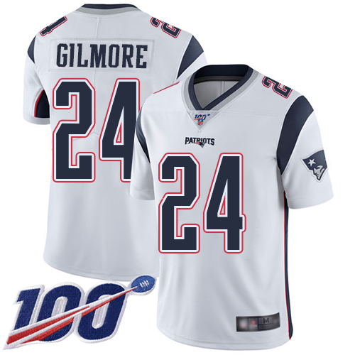 Patriots #24 Stephon Gilmore White Youth Stitched Football 100th Season Vapor Limited Jersey