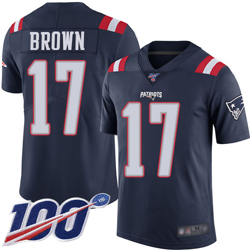 Patriots #17 Antonio Brown Navy Blue Youth Stitched Football Limited Rush 100th Season Jersey