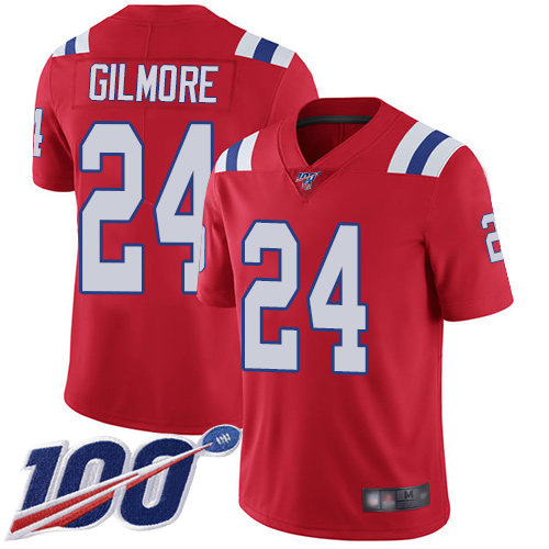 Patriots #24 Stephon Gilmore Red Alternate Youth Stitched Football 100th Season Vapor Limited Jersey