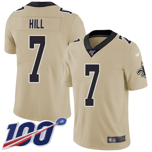 Saints #7 Taysom Hill Gold Youth Stitched Football Limited Inverted Legend 100th Season Jersey Saints #7 Taysom Hill Gold Youth Stitched Football Limited Inverted Legend 100th Season Jersey