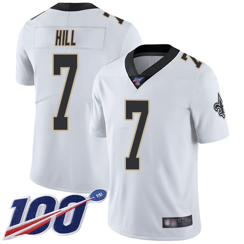 Saints #7 Taysom Hill White Youth Stitched Football 100th Season Vapor Limited Jersey