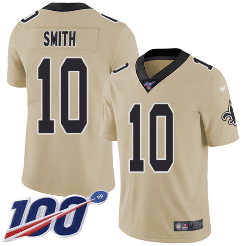 Saints #10 Tre'Quan Smith Gold Youth Stitched Football Limited Inverted Legend 100th Season Jersey