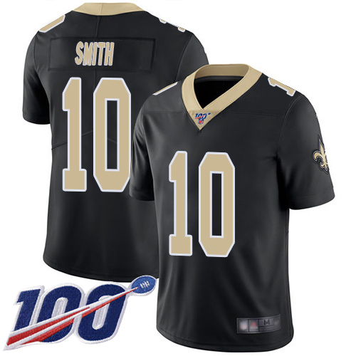 Saints #10 Tre'Quan Smith Black Team Color Youth Stitched Football 100th Season Vapor Limited Jersey