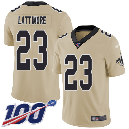 Saints #23 Marshon Lattimore Gold Youth Stitched Football Limited Inverted Legend 100th Season Jersey