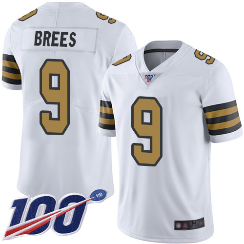 Saints #9 Drew Brees White Youth Stitched Football Limited Rush 100th Season Jersey