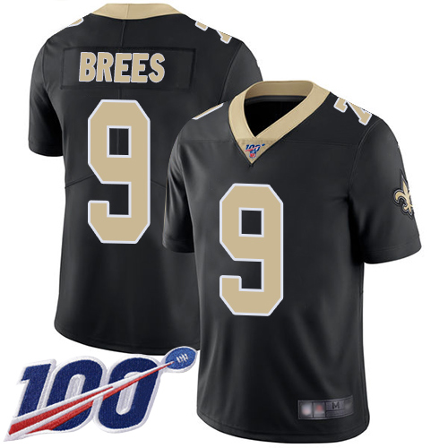Saints #9 Drew Brees Black Team Color Youth Stitched Football 100th Season Vapor Limited Jersey