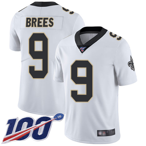 Saints #9 Drew Brees White Youth Stitched Football 100th Season Vapor Limited Jersey