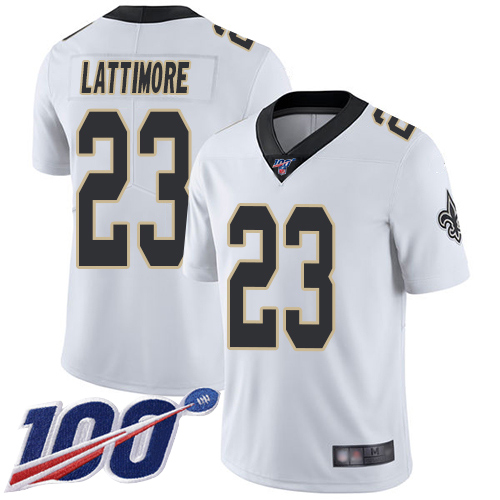 Saints #23 Marshon Lattimore White Youth Stitched Football 100th Season Vapor Limited Jersey
