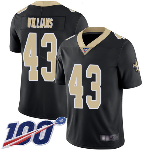 Saints #43 Marcus Williams Black Team Color Youth Stitched Football 100th Season Vapor Limited Jersey